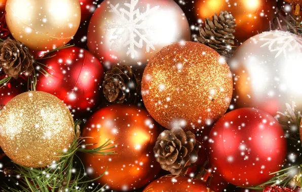 Картинка снежинки, шары, игрушки, Новый Год, Рождество, красные, белые, Christmas