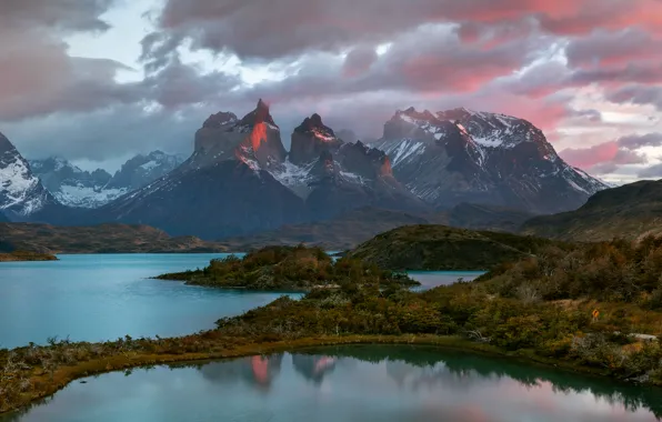 Река, весна, вечер, Апрель, Чили, Южная Америка, Патагония, горы Анды