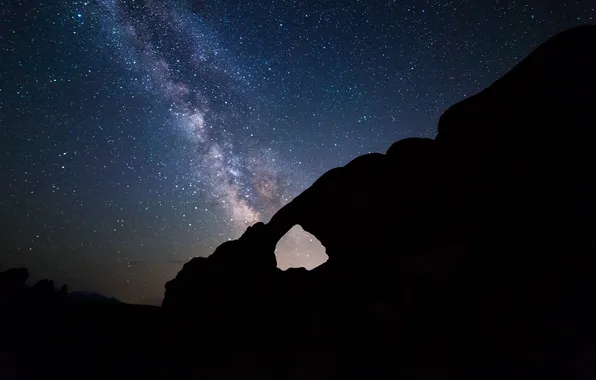Небо, звезды, ночь, млечный путь, Arches National Park