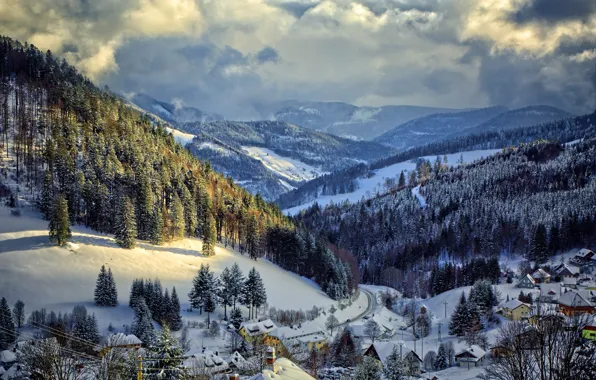 Картинка зима, снег, деревья, горы, природа, Германия, склон, Muggenbrunn