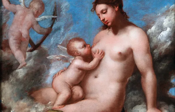 Девушка, Картина, Венера, Обнажена, Пьетро Либери, Pietro Liberi, Богиня любви, Купидоны