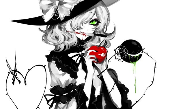 Девушка, яблоко, шляпа, нож, Touhou, Koishi Komeiji, Тохо, Тоухоу