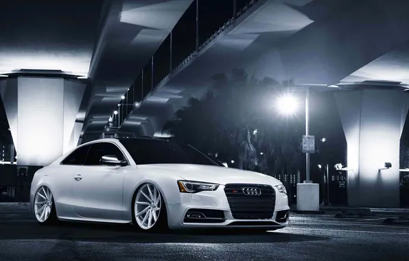 Audi, white, stance, vossen wheels, frontside