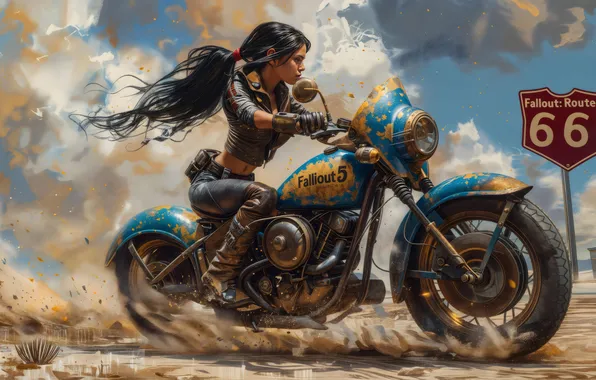 Girl, fallout, games, biker, ai art