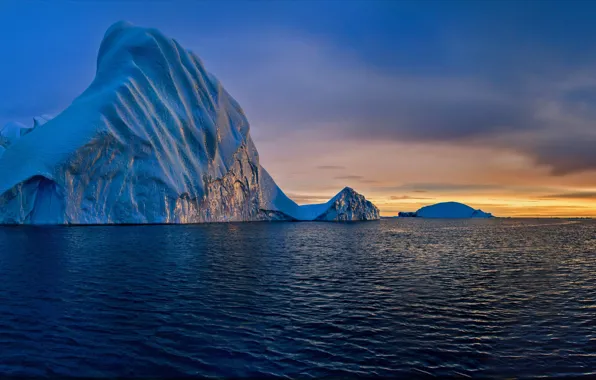Картинка море, закат, айсберг, Гренландия