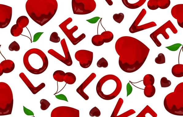 Картинка текстура, сердечки, texture, hearts, вишенки, LOVE, cherries