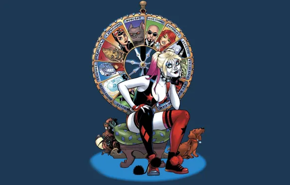 Fantasy, dog, artwork, superhero, fantasy art, DC Comics, sitting, Harley Quinn