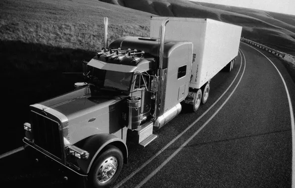 Трава, холмы, трасса, американский, truck, тягач, фура, трак