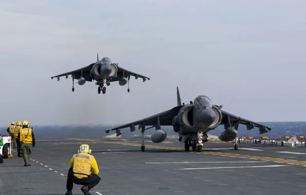 Картинка истребители, палуба, штурмовики, AV-8B, Harriers