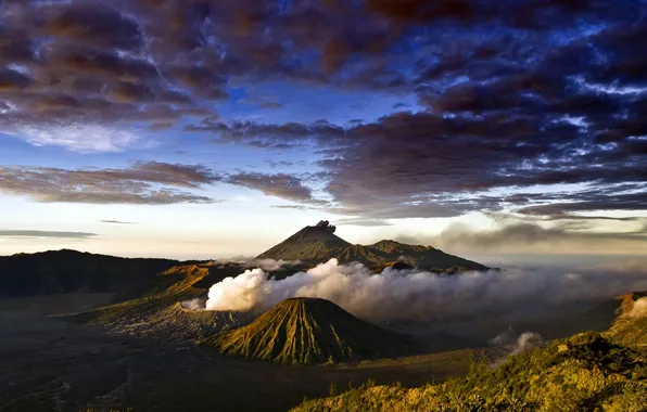 Картинка небо, облака, вулкан, ява, bromo