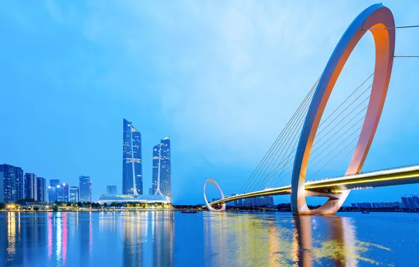 Море, Мост, Крест, Залив, Bridge, Небоскрёбы, Sea, Skyscrapers