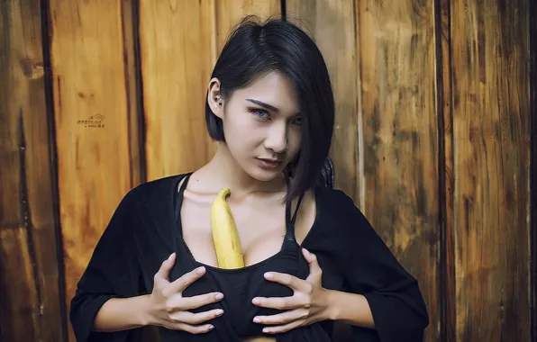 Картинка взгляд, девушка, бананы