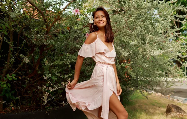 Картинка girl, flower, dress, young, model, pretty, brunette, asian