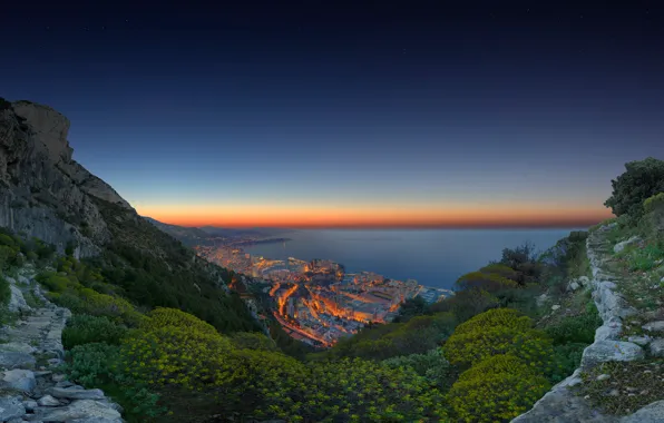 Океан, побережье, панорама, Monaco