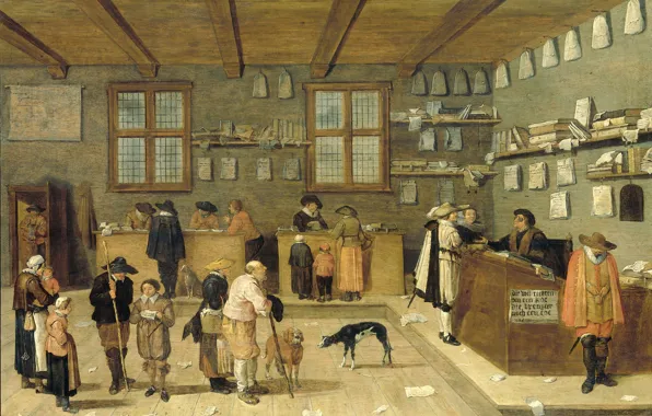 Масло, интерьер, картина, Питер де Блот, Офис Адвоката, 1628, Pieter de Bloot