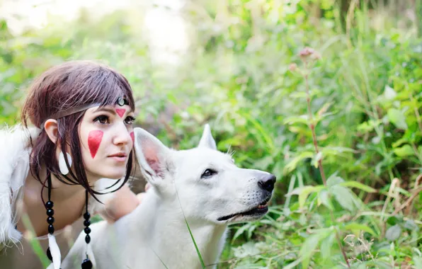 Девушка, животное, волк, косплей, cosplay, Принцесса мононоке, Princess mononoke