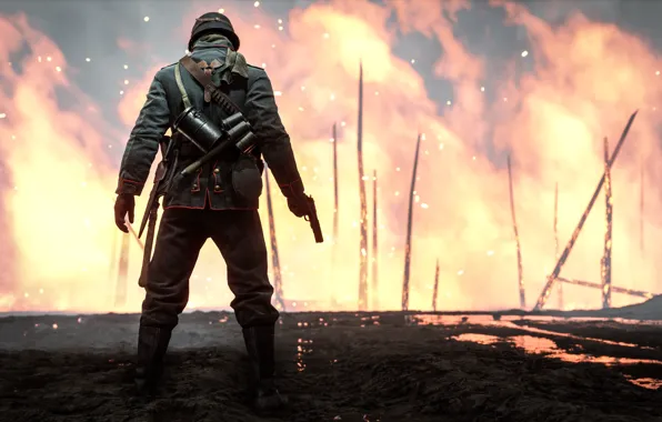 Картинка огонь, война, игра, солдат, Electronic Arts, Battlefield 1