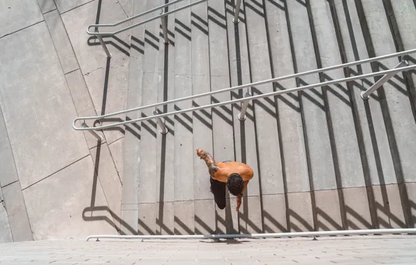 Men, athlete, stair