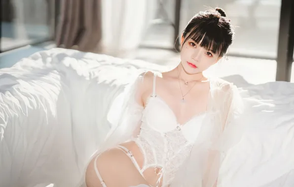 Lingerie, Beautiful, Asian, Model, Woman, Sofa, Cute, Pretty