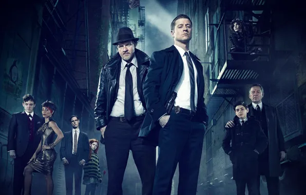 Картинка Action, TV Series, Crime, Drama, Gotham, Ben McKenzie as James Gordon, Donal Logue as Harvey …