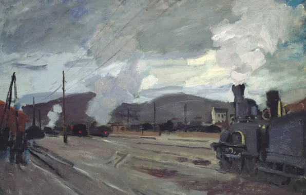 Картина, городской пейзаж, Клод Моне, Железнодорожный Вокзал в Аржантёе