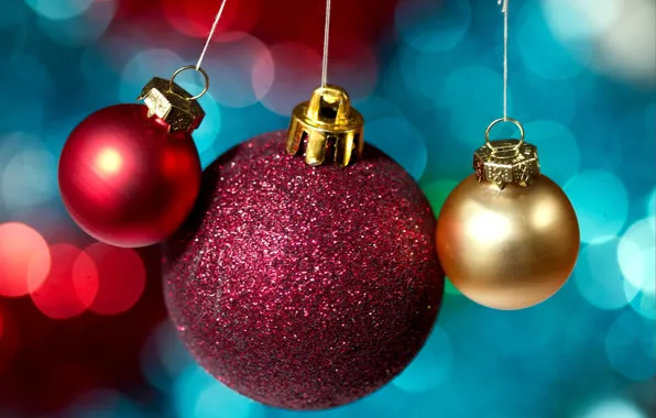 Картинка фиолетовый, красный, праздник, новый год, золотой, happy new year, holiday, елочные шары