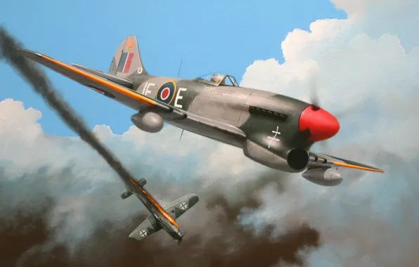 Картинка art, airplane, painting, aviation, ww2, Tempest, fw-190