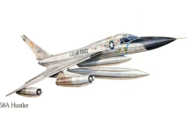 Картинка самолет, рисунок, бомбардировщик, сша, Б-58