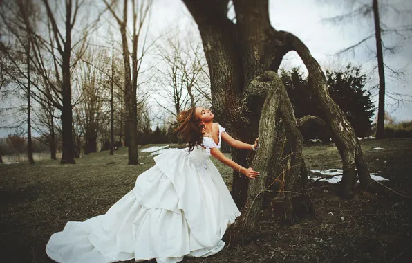 Девушка, дерево, платье, невеста