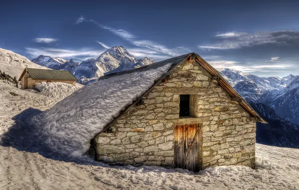 Картинка пейзаж, горы, дом, France, Rhone-Alpes, La Plagne