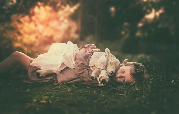 Картинка child photography, платье, козочка, трава, девочка