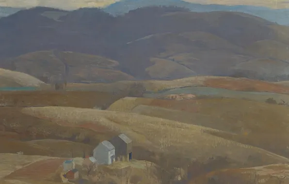 Пейзаж, дом, картина, Даниэль Гарбер, Одинокая ферма