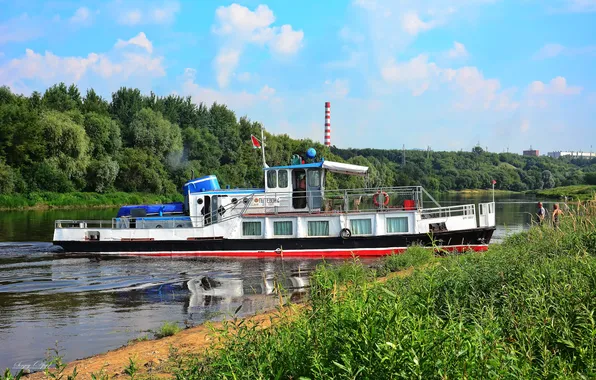 Лето, природа, река, корабль