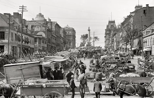 Картинка город, ретро, США, рынок, 1900-й год