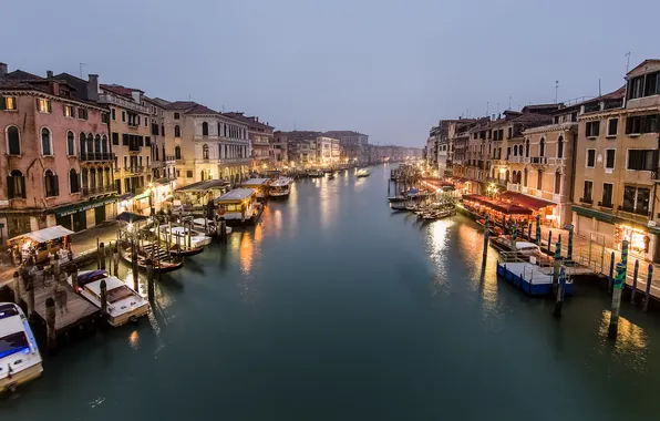 Canal Grande, Венеция, причал, люди, дома, Италия, Гранд-канал, Italy