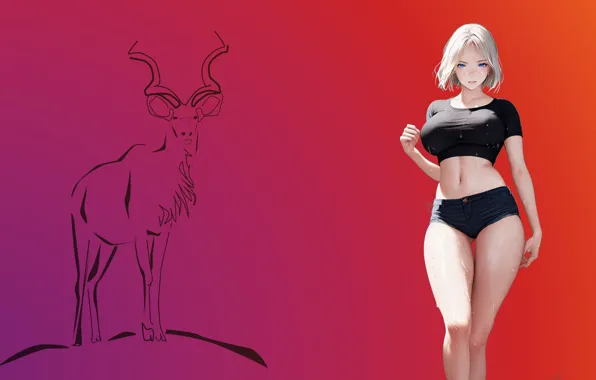 Картинка Linux, minimalism, anime, Ubuntu, blonde, top, belly, gradient