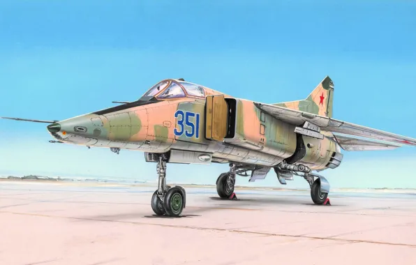 War, art, painting, aviation, jet, Mikoyan-Gurevich MiG-23
