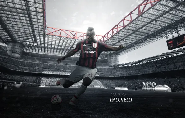 Wallpaper, sport, stadium, football, San Siro, player, AC Milan, Mario Balotelli