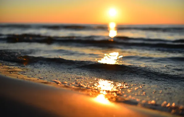 Море, волны, солнце, закат, Юрмала