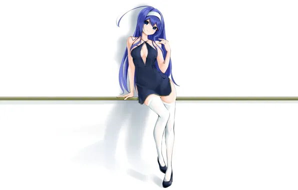 Girl, sexy, cleavage, thighhighs, long hair, dress, boobs, anime