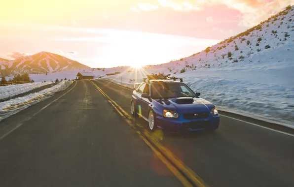 Subaru, субару, солнце, sti, impreza, wrx, импреза, дорога