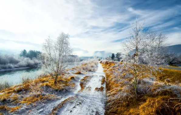 Картинка дорога, снег, природа