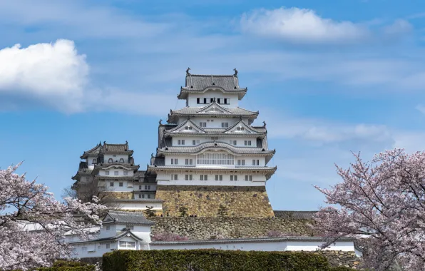 Картинка небо, облака, замок, Япония, Japan, архитектура, sky, дворец