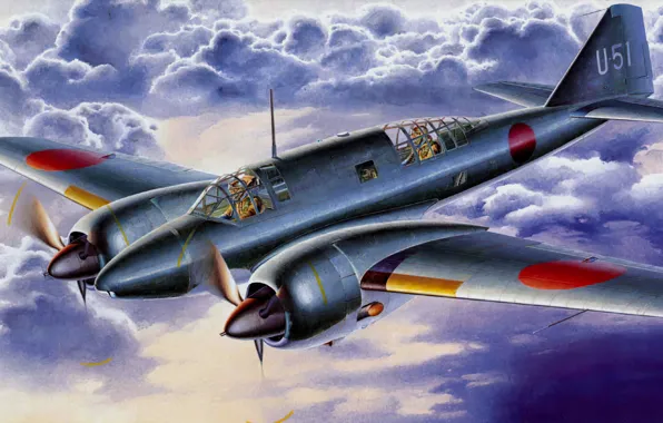 Картинка Mitsubishi, art, airplane, aviation, ww2, ki-46