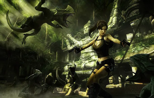Девушка, динозавры, Tomb Raider, Лара Крофт, Tomb Raider: Underworld