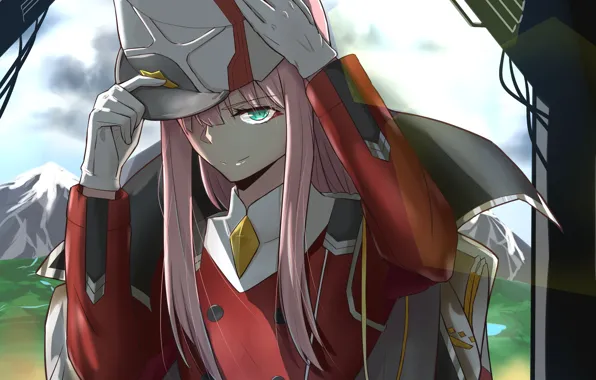 Взгляд, девушка, аниме, кепка, 002, Darling In The Frankxx, Милый во Франксе, Zero Two