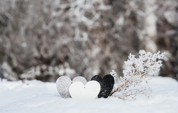 Зима, снег, любовь, сердце, love, heart, winter, snow