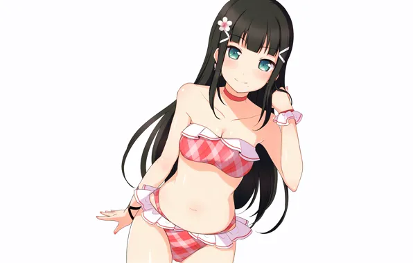 Girl, sexy, cleavage, flower, green eyes, long hair, boobs, anime