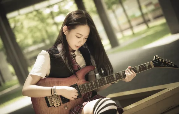 Картинка девушка, музыка, гитара, азиатка