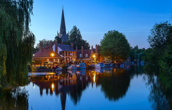 Картинка lights, river, nights, England, Thames, pier, town, pub